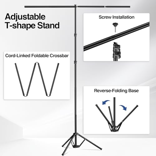 5x7ft Green Screen Backdrop Kit with Stand, Portable Greenscreen Background Includes Foldable T-Stand, 6 Clips and Carry Bag for Streaming, Gaming, Meeting, Video Production, Photography - size: 5x7ft