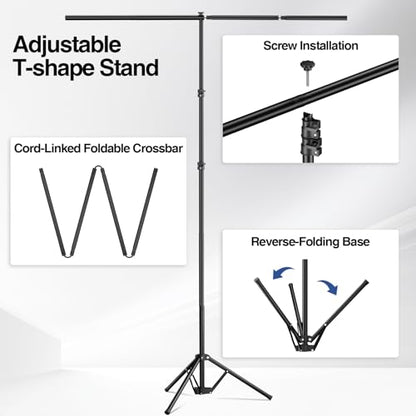 5x7ft Green Screen Backdrop Kit with Stand, Portable Greenscreen Background Includes Foldable T-Stand, 6 Clips and Carry Bag for Streaming, Gaming, Meeting, Video Production, Photography - size: 5x7ft