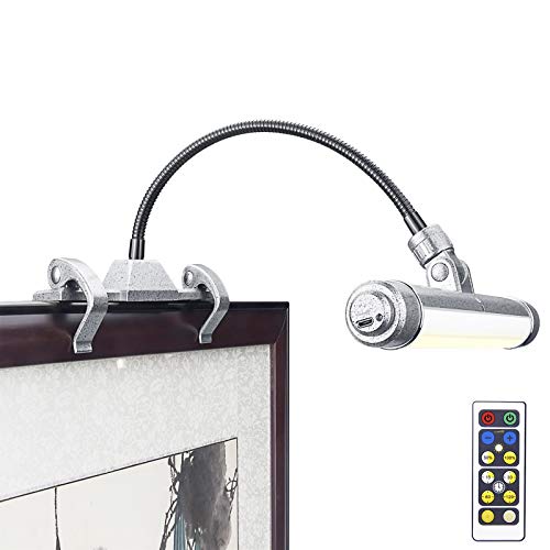 LUXSWAY Wireless Picture Frame Led Lighting,Rechargeable Art Display Lighting Clip on Pictures,Over Painting Lights,Artwork Lamp with Flexible Neck,28 LEDs 3 Lighting Modes 200 LM-Silver - color: M Silver, size: Rechargeable-3 Mode-Flexible Neck