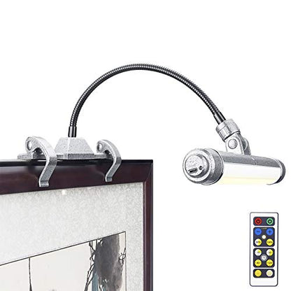 LUXSWAY Wireless Picture Frame Led Lighting,Rechargeable Art Display Lighting Clip on Pictures,Over Painting Lights,Artwork Lamp with Flexible Neck,28 LEDs 3 Lighting Modes 200 LM-Silver - color: M Silver, size: Rechargeable-3 Mode-Flexible Neck