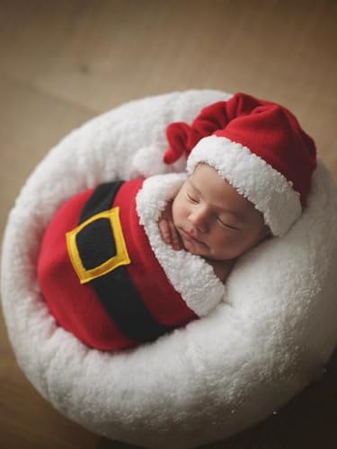 Christmas Newborn Baby Photo Shoot Props Outfits Crochet Clothes Santa Claus Red Hat Pants Photography Props - color: Big Red