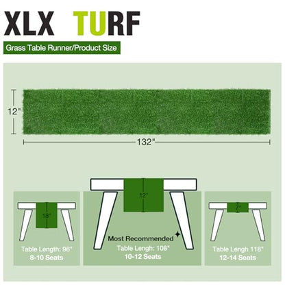 XLX TURF Green Grass Table Runner 12 x 132 Inch, Artificial Greenery Table Centerpiece Tabletop Decor for Wedding, Birthday Party, Banquet, Baby Shower - size: 12 x 132 Inches / 1PC