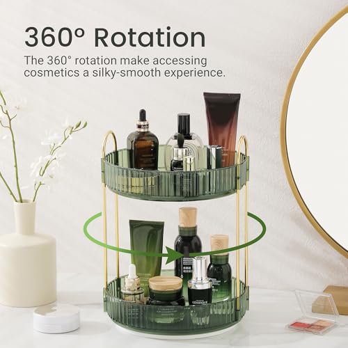 Rotating Makeup Organizer for Vanity, Perfume Skincare Lipstick Organizers for Bathroom Countertop, Clear Make up Storage for Dresser, Bathroom Cosmetics Organizer Storage 360 Spinning(2 Tier, Green) - color: Gem Green, size: Standard-2 Tier