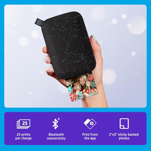 HP Sprocket Portable 2x3 Inch Instant Photo Printer (Black Noir) Print Pictures on Zink Sticky-Backed Paper From Your iOS & Android Device - color: Black, style: Printer