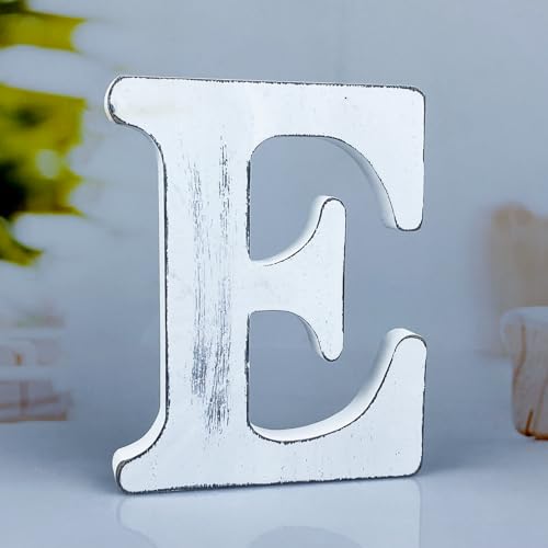 6 Inch Rustic White Wood Letters Unfinished Wood Letters for Wall Decorative White Retro Standing Letters Sign Board Decoration for Craft Home Party Projects (E) - color: E