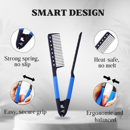 Herstyler Hair Straightening Comb - Straightener Comb for Flat Iron - Makes Styling Easy - Get Straight Hair in Minutes (Blue) - color: Blue