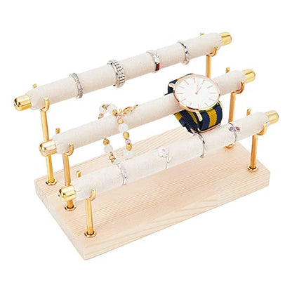 NBEADS 3-Tier Ring Display Stands, Wood Detachable Ring Organizer, Wooden Ring Holder with Golden End Jewelry Storage Organizer Tower Ring Display Jewelry Shelf (RDIS-WH0009-009-US6) - color: 3-Tier Wooden L.w.thi: 8.27x3.94x4.33"