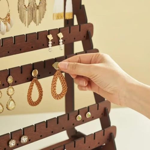 Earring Display Stand, 7 Tier Thin Wood Earring Organizer Stand, Earring Holder for Selling for Vendors, Brown