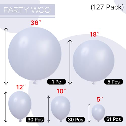 PartyWoo Dusty Blue Balloons 127pcs Different Sizes Pack of 36 18 12 10 5 Inch Slate Blue Boho Neutral Balloon Arch Kit for Baby Shower Graduation Cat Tornado Birthday Party Decorations Blue-F51 - color: Blue-f51, size: 127PCS