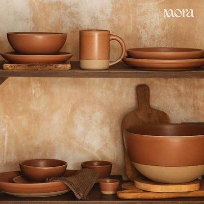 MORA Medium Plates Set of 4, 8.5 inch Ceramic Pottery Salad Plates - Microwave, Oven and Dishwasher Safe - Terracotta - color: Terracotta