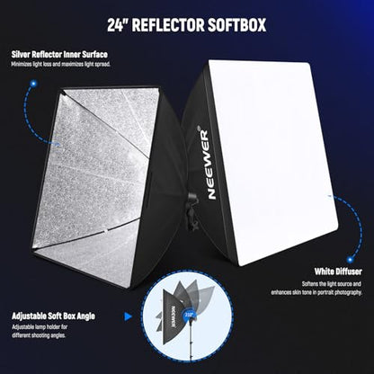 NEEWER Photography Lighting Kit with Backdrops,8.5x10ft Backdrop Stands,5700K 800W Equivalent 24W LED Umbrella Softbox Continuous Lighting,60cm Light Reflector, Photo Studio Equipment for Video Shoot - style: NK102