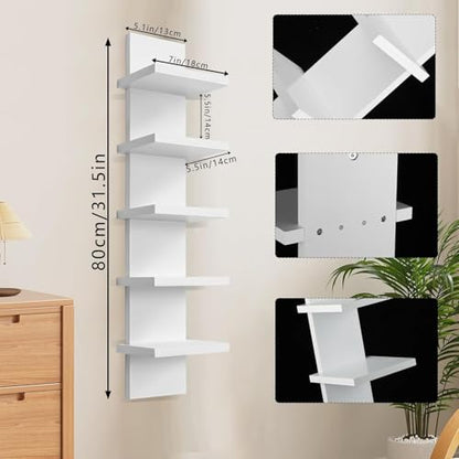 5 Tier Wall Shelf Unit - Lack Floating Shelf White，2 Pack - Narrow Smooth Laminate Finish - Vertical Column Wall Decor Mount Floating Storage Home Decor Organizer Tall Tower Utility Shelf - style: 2 PCS，5 Tier, white