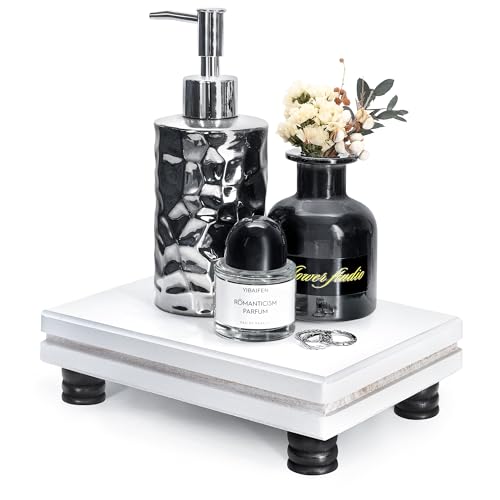 EOSAHR Farmhouse Wooden Pedestal Stand for Home and Kitchen Use – Decorative Tray for Sink Sponge Holder – The Bathroom Counter Organizer to Elevate Home Decor (Black & White) - color: Black & White
