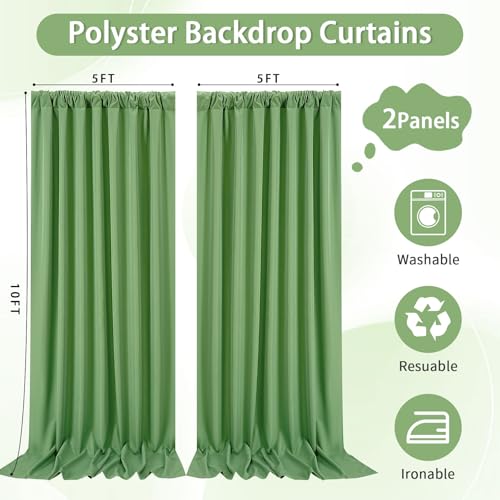Sage Green Backdrop Curtains 10ft x 8ft Polyster Photo Drapes Fabric for Birthday Party Baby Shower Wedding - color: Sage Green, size: 5ft x 8ft 2 Panels