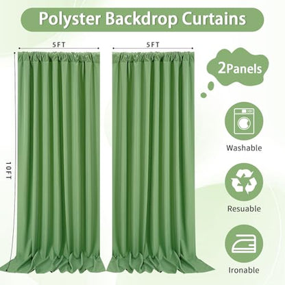 Sage Green Backdrop Curtains 10ft x 8ft Polyster Photo Drapes Fabric for Birthday Party Baby Shower Wedding - color: Sage Green, size: 5ft x 8ft 2 Panels