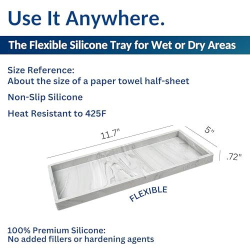 Spacewiser Countertop and Vanity Tray - 11.7" Silicone Bathroom Tray Countertop, Dish Soap Trays for Kitchen Counter, Sink Organizer Accessories Caddy, Toilet Laundry Shower Makeup Mat Oil Holder - color: Marble Design, size: Large 11.7”