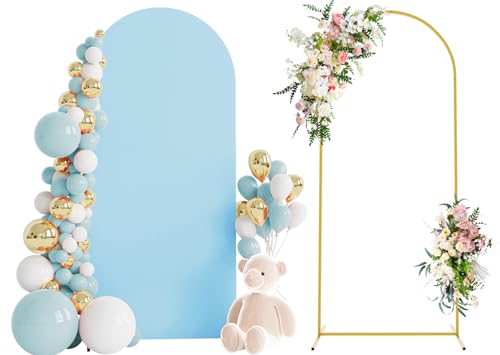 Wokceer 6 FT Wedding Arch Stand and Arch CoverMetal Arch Stand with Arch Stand Cover for Birthday Party Wedding Ceremony Bridal Baby Shower Event Decor, Blue, DoorCover 0.8M-Dusty Blue-K - color: Blue, size: 6x2.6FT