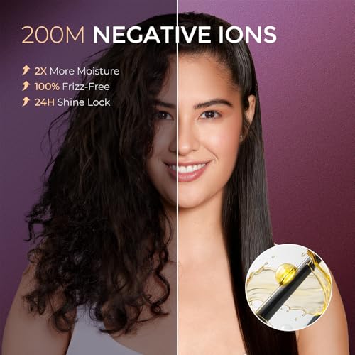 TYMO Flat Iron Hair Straightener Brush 2 in 1, 200M Ions Hair Straighteners for Women, Ceramic Straightening Hot Comb for Anti-Frizz Straights, Waves, Curl, 3X Less Heat Damage, Dual Voltage, Black