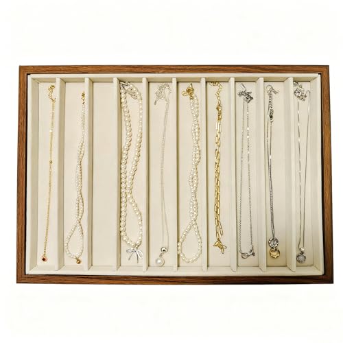 Large Jewelry Trays for Drawers Stackable Velvet Jewelry Display for Vendors Jewelry Drawer Organizer Inserts for Rings Necklace Bracelets Earrings and Studs Earrings (Beige, 10 Grid) - color: Beige, size: 10 Grid