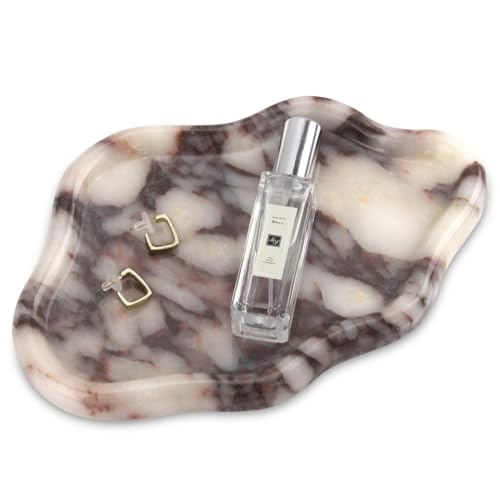Cloud Marble Bathroom Vanity Tray, Natural Luxury Marble Home Kitchen Bathroom Table Tray, Calcutta Stone Decorative Countertop Serving Trays for Coffee Perfume Jewelry Makeup (Calacatta Viola) - color: Calacatta Viola
