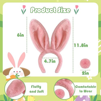 KHC-KHF Easter-Headband Bunny-Headbands Halloween Plush Rabbit Ear Costume Bunny Headband Tail Accessories Party Makeup Birthday Favors s Adult Headwear - color: Pink Suit