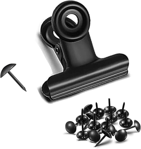 Bulldog Clips with Hole for Push-pin, Paper File Clips with Strong Spring, Small Metal Binder Clips, Seal Clamps for Coffee Tea Food Bags, Decorative Clips for DIY Photo Grid (Black,2inch) - color: Black, size: 2 inch