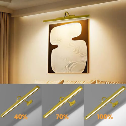24 Inch Battery Powered Picture Light 6000mAh - Gold Wireless Wall Sconce with Remote & Timer for Photos, Paintings, Art & Home Gallery - color: Gold, size: 24IN-1pack