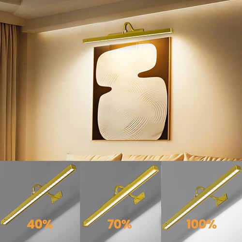 3 Pack Gallery Picture Frame Lights - 24Inch Gold Battery Wireless Wall Mounted Lighting for Large Art, Posters, Canvas & Gallery Walls - color: Gold, size: 24IN-3pack