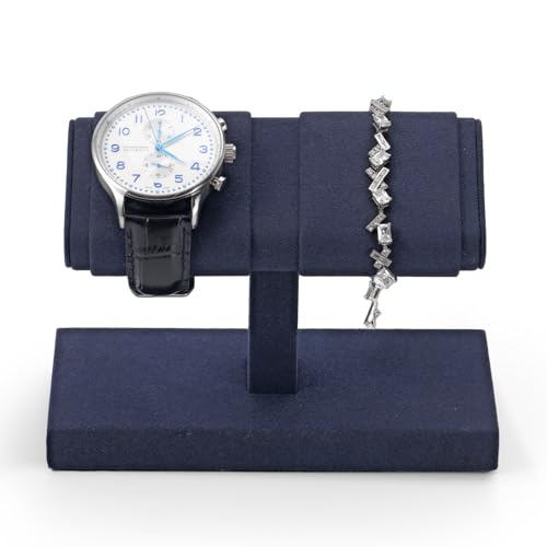 Double Watch Display Stand - Luxury Watch Holder with Soft Microfiber Lining for Jewelry Store, Home Decor & Travel | Compact 6x3x4.3in(Blue) - color: Blue