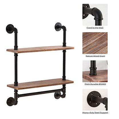 ROGMARS Industrial Pipe Shelving Bathroom Shelves with Towel bar, 30 in Rustic Floating Shelves Pipe Wall Shelf with Hooks for Living Room,Kitchen - color: Rustic Brown, size: 30 Inch 2 Tier