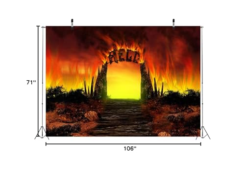 BELECO 9x6ft Fabric Hell Gate Photography Backdrop Hellfire Stairway to Hell Background Christian Religious Belief Church Event Party Decorations Backdrop Adult Artistic Portrait Photoshoot Props - size: 9x6FT
