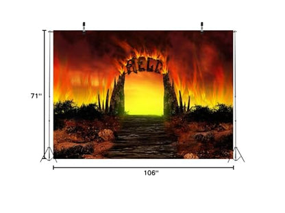 BELECO 9x6ft Fabric Hell Gate Photography Backdrop Hellfire Stairway to Hell Background Christian Religious Belief Church Event Party Decorations Backdrop Adult Artistic Portrait Photoshoot Props - size: 9x6FT