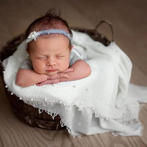 Newborn Photography Props Baby Photoshoots Pearl Wraps Girl Photo Posing Layers with Headband Accessories (Cream) - color: Cream