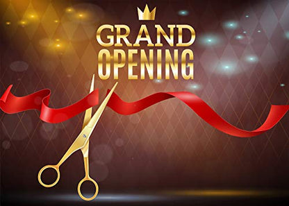 Ribbon Cutting Backdrop for Grand Opening Ceremony 7x5ft Red Ribbon Gold Crown Background Party Event Banner Photo Booth Studio Props ZYVV0541