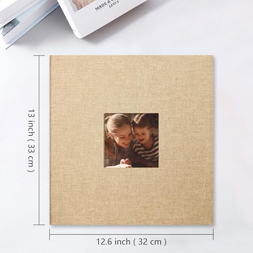 Vienrose Large Photo Album Self Adhesive for 4x6 8x10 10x12 Pictures Linen Scrapbook Album DIY 60 Blank Pages with A Metallic Pen Khaki - color: Khaki, size: 13"x12.6" 60Pages