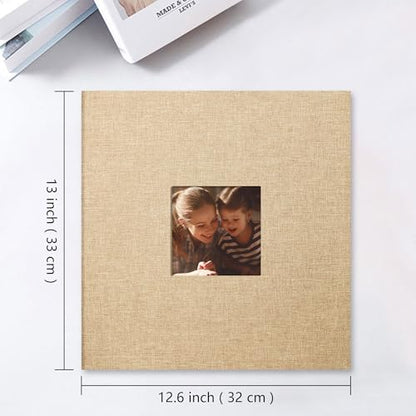 Vienrose Large Photo Album Self Adhesive for 4x6 8x10 10x12 Pictures Linen Scrapbook Album DIY 60 Blank Pages with A Metallic Pen Khaki - color: Khaki, size: 13"x12.6" 60Pages
