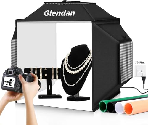 Glendan Portable Light Box Photography: 20"x 20" Upgrade Dimmable Photo Booth Soft Box with 1222 LED Lights - Photo Studio Box with 4 Color PVC Backdrops for Jewelry Product Photography - size: Upgrade 20*20 Inch