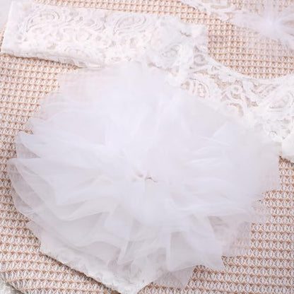 Newborn Photography Outfits Girl Baby Photography Props Lace Romper with Headress Newborn Outfits Girls Photo Props - color: White