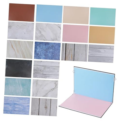 Photo Backdrop Board Set for Small Product Photography, 15pcs Flat Lay Background Kit with Marble, Cement, Wood Patterns, Carry Bag Clips for Food, Jewelry, and Content Creators