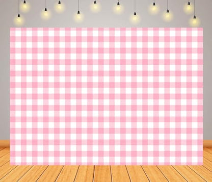 7x5ft Fabric Pink and White Checked Backdrop Pastel Pink Gingham Pattern Background Plaid Texture Backdrop for Birthday Party Decorations Wedding Baby Shower Photo Studio Props - size: 7x5FT
