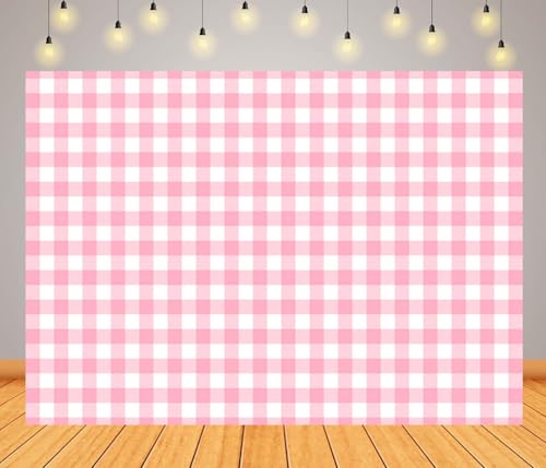 15x10ft Fabric Pink and White Checked Backdrop Pastel Pink Gingham Pattern Background Plaid Texture Backdrop for Birthday Party Decorations Wedding Baby Shower Photo Studio Props - size: 15x10FT