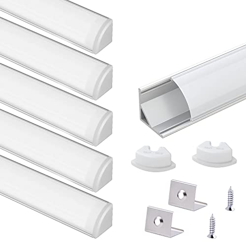 VST 6Pack 1 ft LED Aluminum Channel with Milky White Cover V Shape 16x16mm, Led Strip Light Track with End Caps and Mounting Clips Accessories for Living Room, Kitchen - color: Silver & Milky, size: 1ft 6