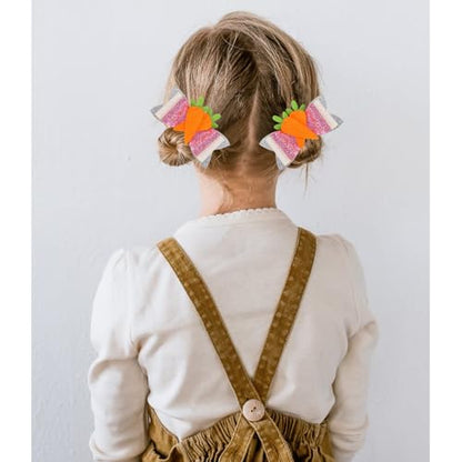 2pcs Easter Bunny Bow Hair Clips - Cute Carrot with Bowknot Design, Adorable Spring Hair Accessories for Women, Girls & Kids, Easter Party Decoration