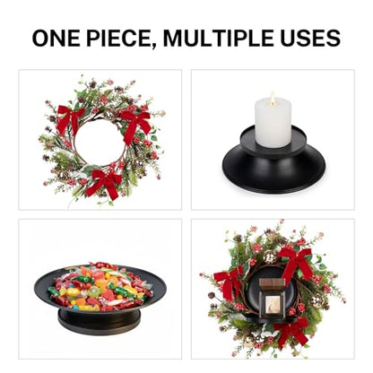 MOYEE Candle Holder Centerpieces for Tables,Candle Ring,Wreaths, Black Metal Candle Stick Paired Artificial Flowers 14 in Versatile Dining Table Centrepiece - color: Red Bow Pinecone Wreath
