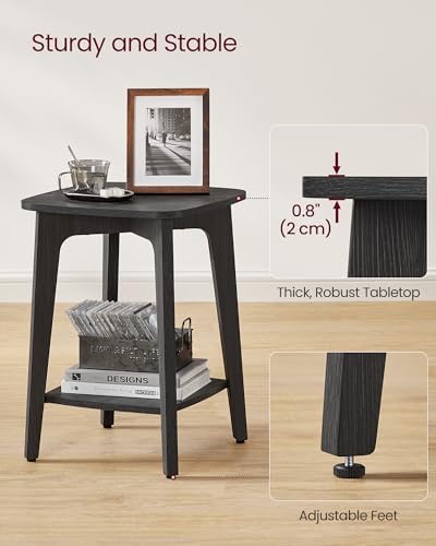 VASAGLE MAEZO Collection - Side Table, 2-Tier Small Square End Table, Nightstand with Tapered Legs, Curved Transitions, for Small Spaces, Living Room, Bedroom, Charcoal Gray ULET236B01 - color: Charcoal Gray, size: 1 pack