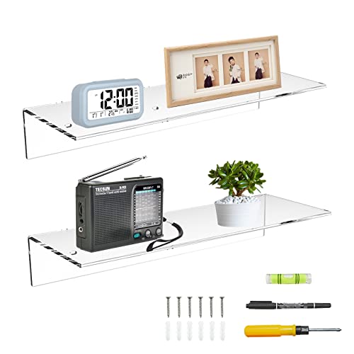 Sezanrpt 17 Inches Acrylic Shelves, Wall Mounted Shelves for Bedroom, Wall Display Shelves for Collectibles, Funko Pop, Speaker, Plants, 2 Pack - color: Clear, size: 17 Inch