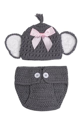 Matissa Newborn Baby Girl/Boy Crochet Knit Costume Photography Prop Hats Outfits - color: Baby Girl Elephant