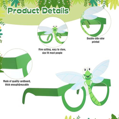 32 Pcs Bug Party Decorations Summer Insect Party Favors Bugs Paper Glasses Frame Insect Photo Booth Props Eyeglasses for Summer Spring Bugs Birthday Decorations Supplies - style: Spring Insect