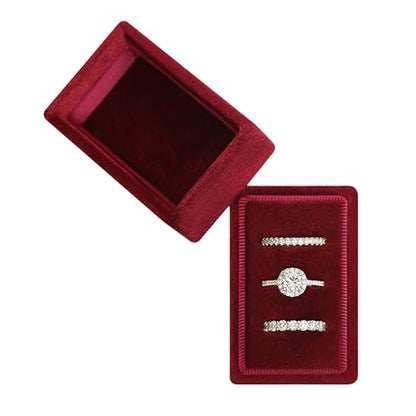 Rectangle 3 Slots Italian Velvet Jewelry Box Engagement Wedding Photo Ring Box Keepsake Box Triple Ring Gift Box (Red) - color: Red