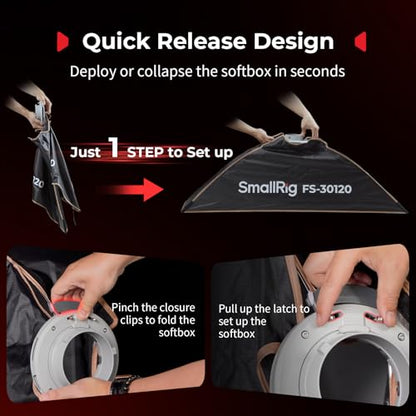 SMALLRIG 12'' x 47'' Quick Release Softbox Bowens FS-30120 with Diffuser/Honeycomb Grid/Bag, Softbox Compatible with SmallRig RC 220 pro, for Bowens Mount COB Lights, for Godox for Neewer -5370 - size: 12"x47"